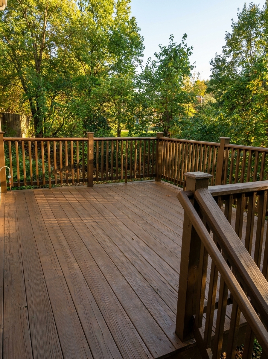 Recently completed custom wooden deck construction by HBO Construction