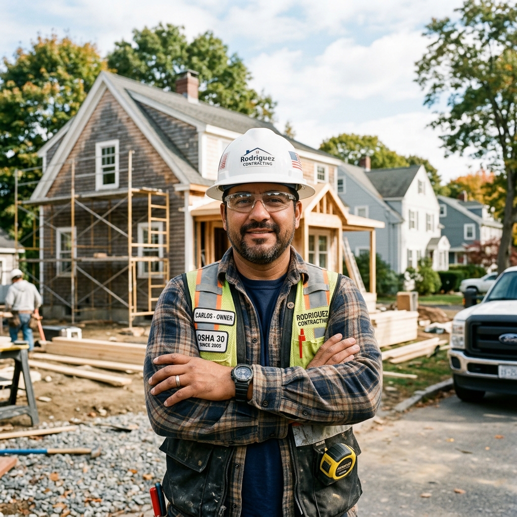 Jhonny, founder of HBO Construction Service, on a job site in Massachusetts