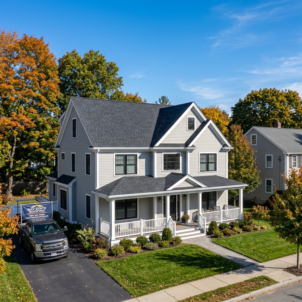 Full roof replacement with charcoal shingles in Worcester, MA